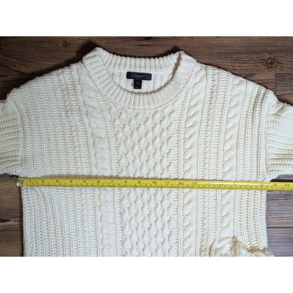 XXS J. CREW Cotton & Wool Sweater - Chunky Cable Knit w/ Slit and Fringe - Picture 10 of 12